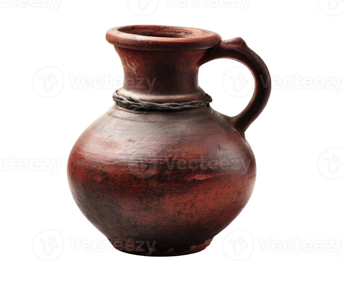 Handmade clay jug with a traditional design for decor or storage png