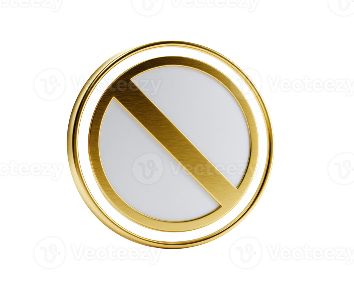 Gold prohibition symbol on a glossy surface with modern design png