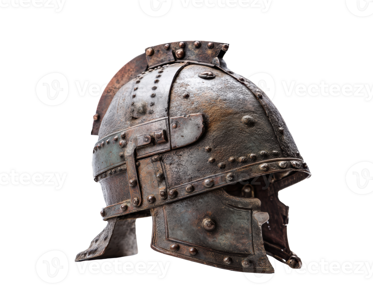 Historical Roman helmet made of metal with intricate design details png