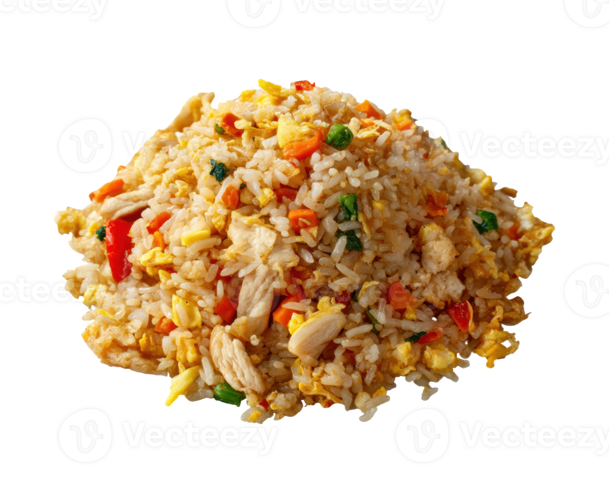 Delicious chicken fried rice dish with vegetables and eggs png