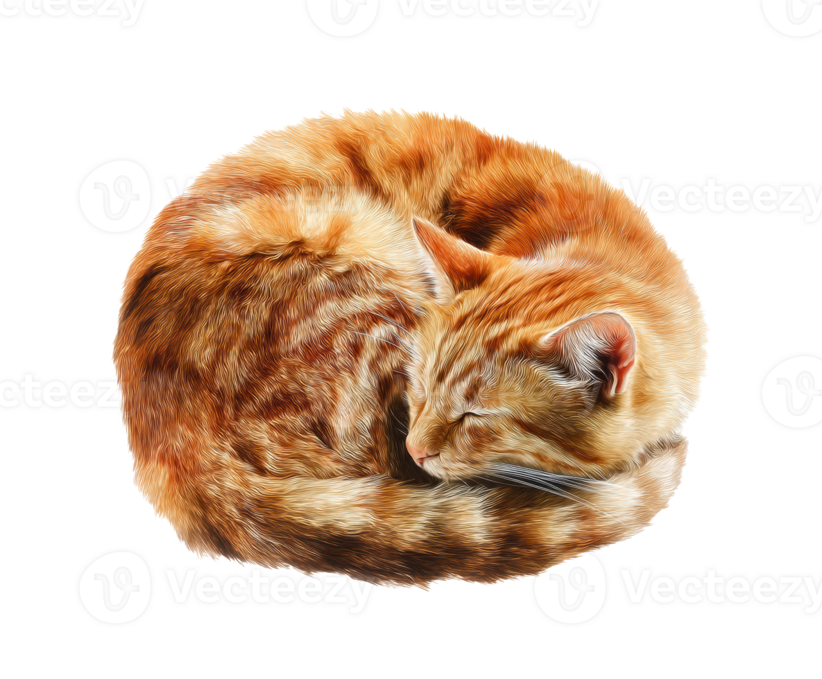 Cozy ginger cat resting in a curled position for relaxation png