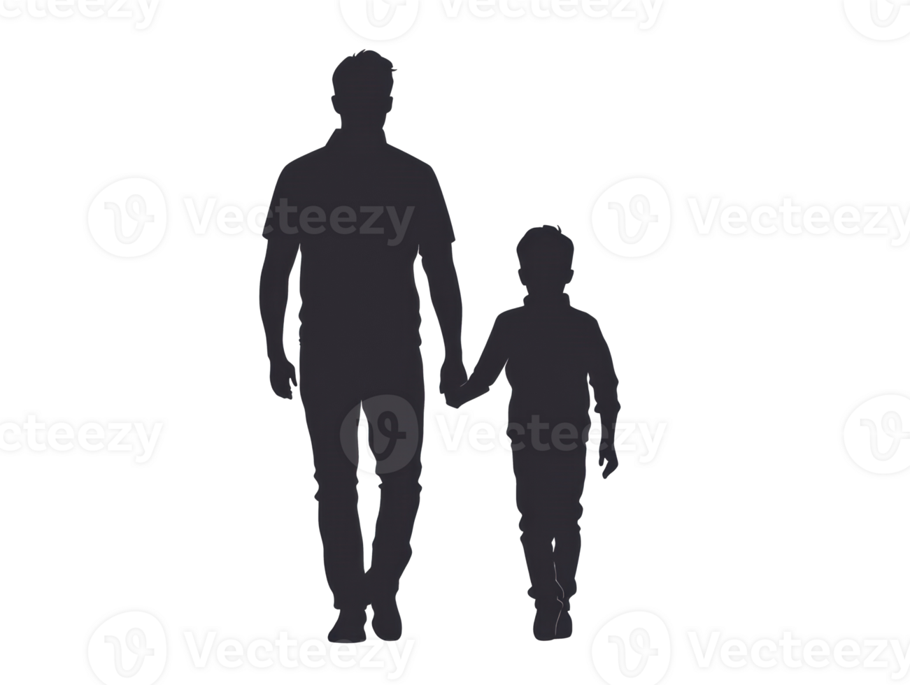 Father and son walking together holding hands in silhouette png