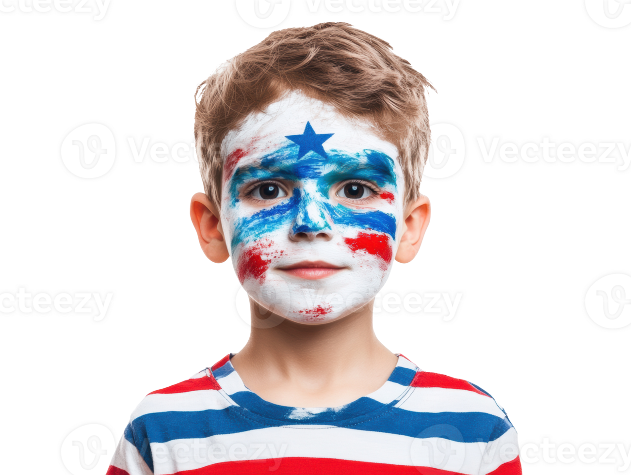 Boy with painted face celebrating national pride in colorful attire png