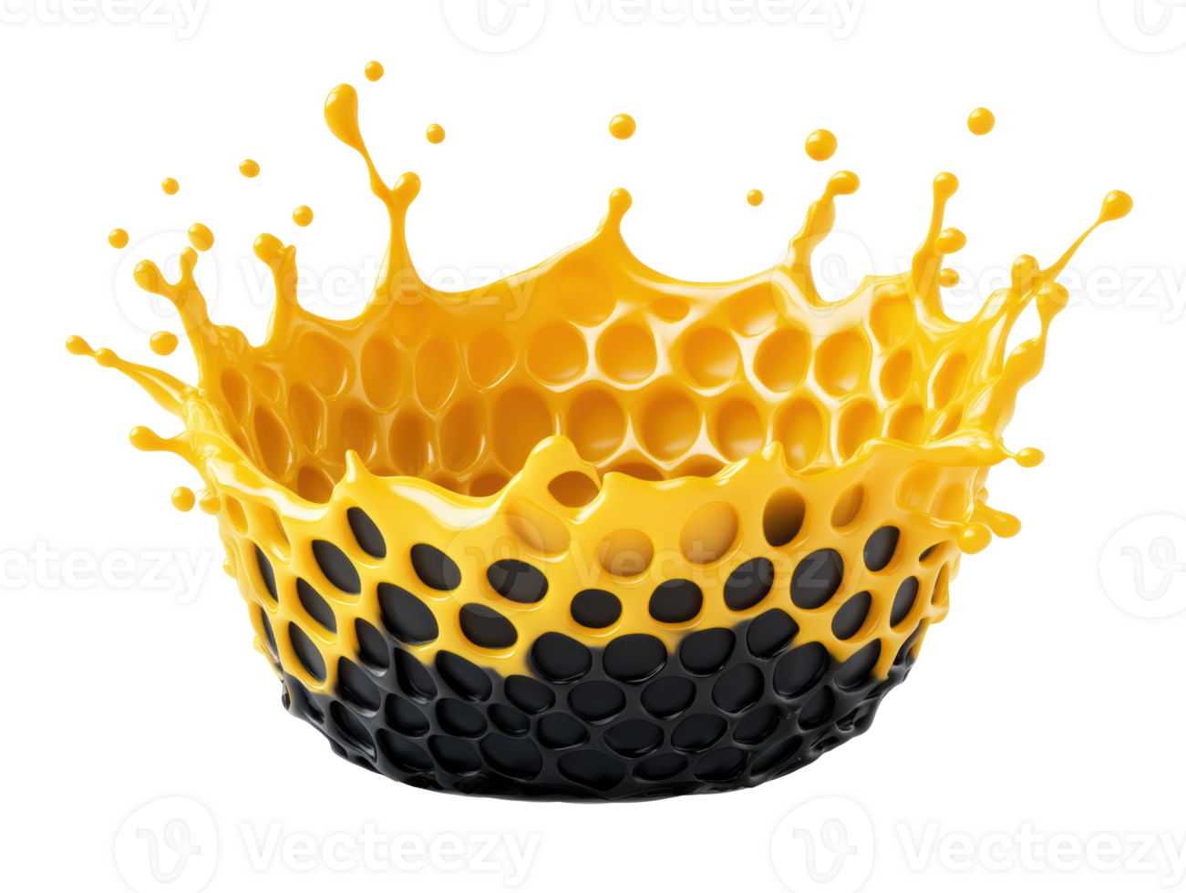 Bold splash of yellow paint creating dynamic circular pattern png