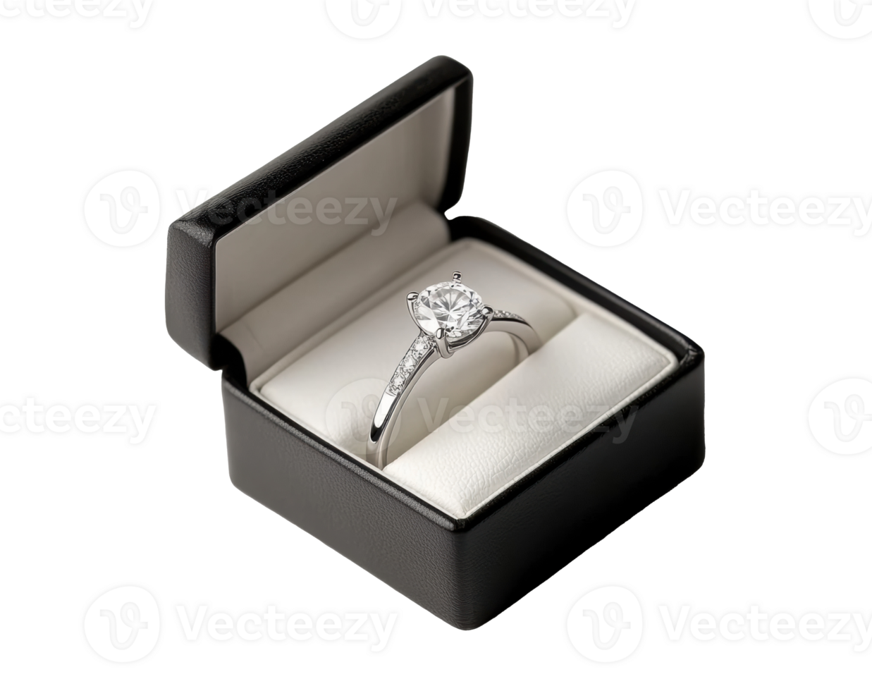 Elegant diamond ring in black box for proposal or engagement png