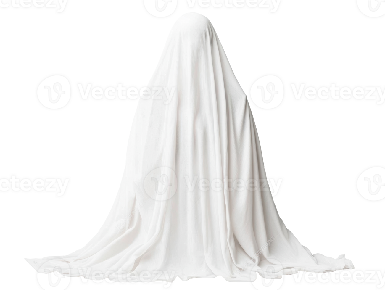 Ghostly figure draped in white fabric for Halloween decoration png