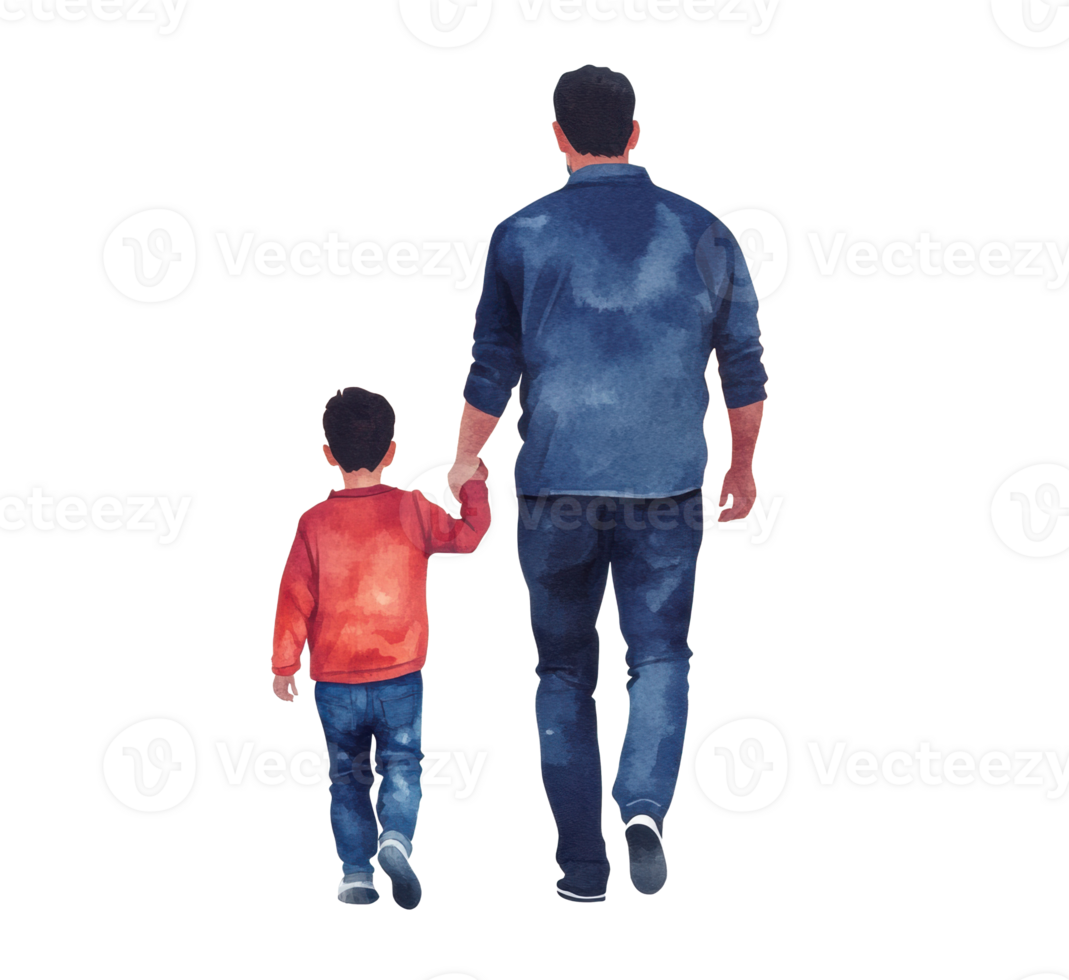 Father and son walking together holding hands png