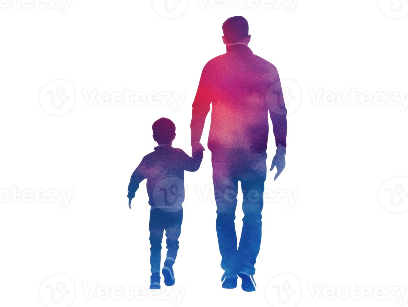 Father and son walking together in a colorful silhouette png