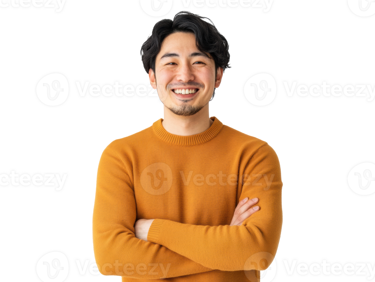 Smiling man in casual sweater expressing confidence and joy png
