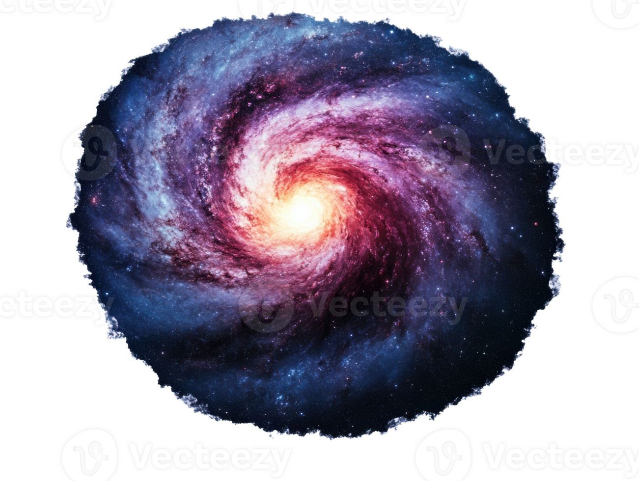 Cosmic spiral galaxy with vibrant colors and luminous core png