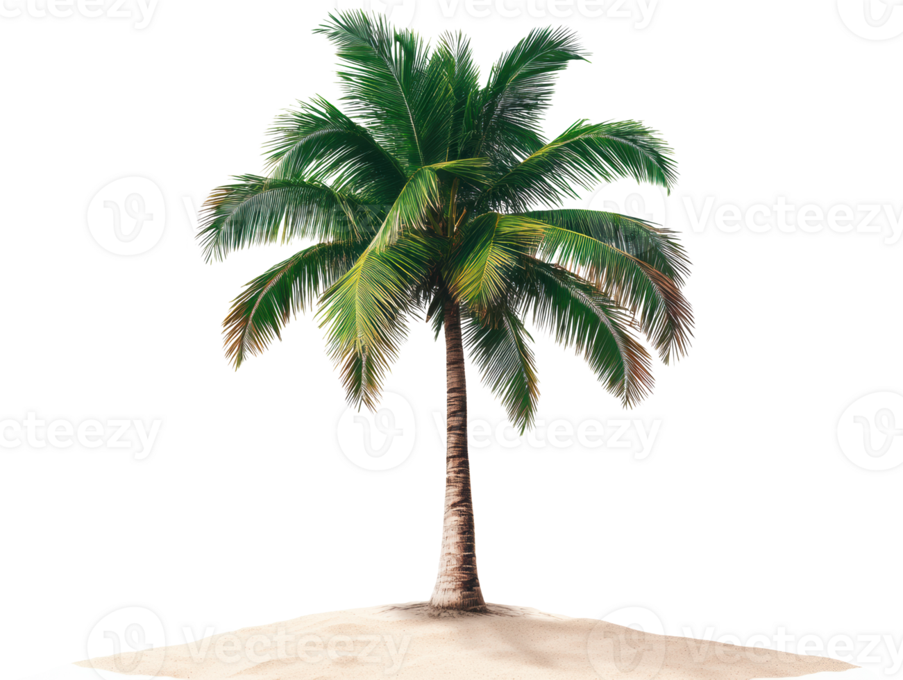 Lush palm tree on sandy beach with serene tropical vibes png