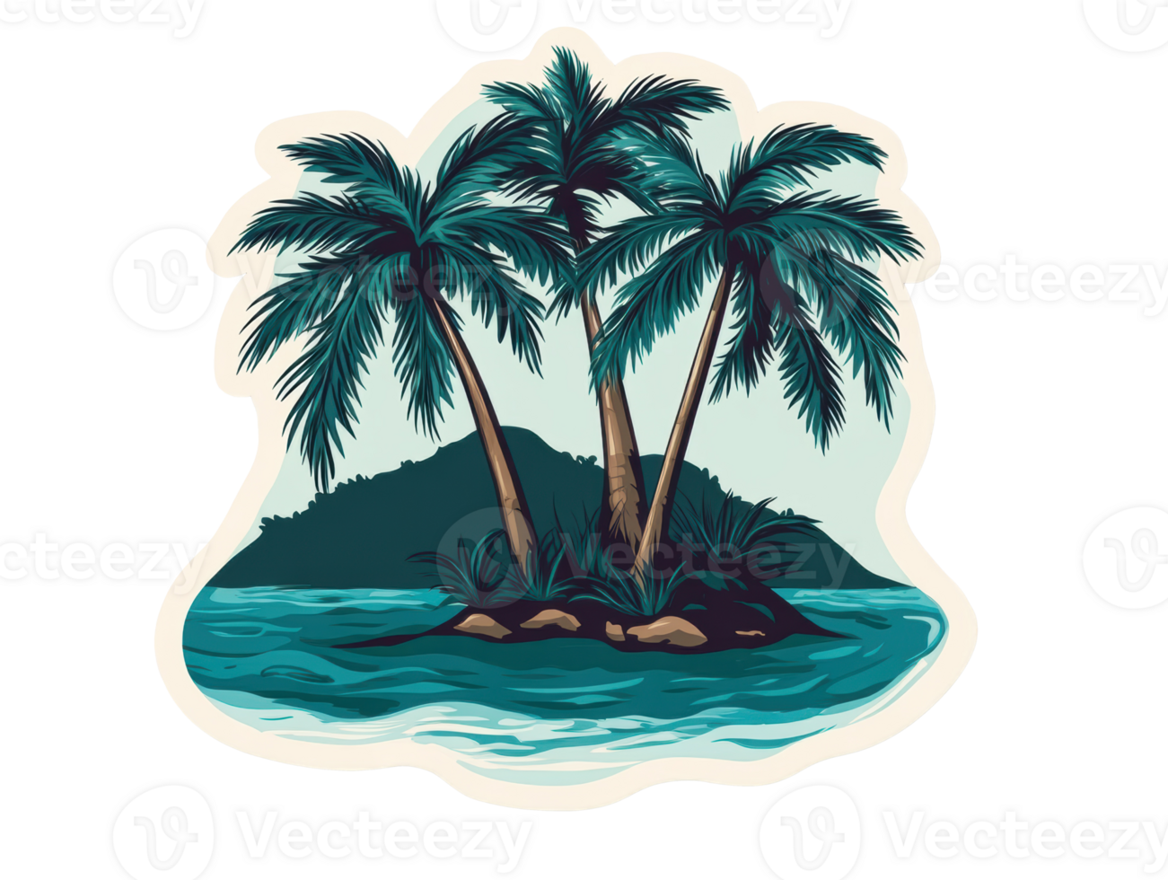 Tropical island with palm trees and serene ocean waves png