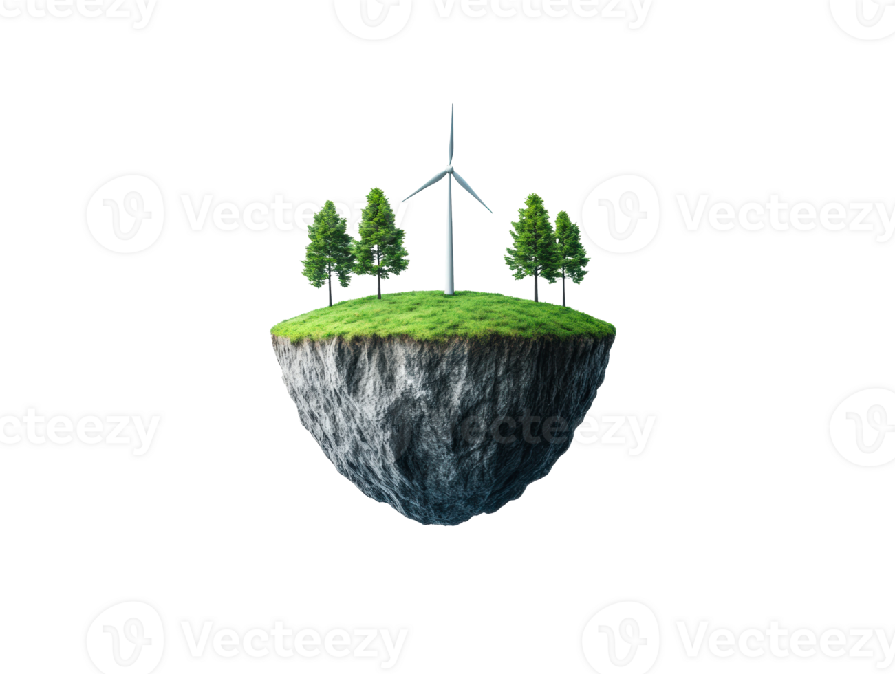 Energy concept with wind turbine and trees on floating island png