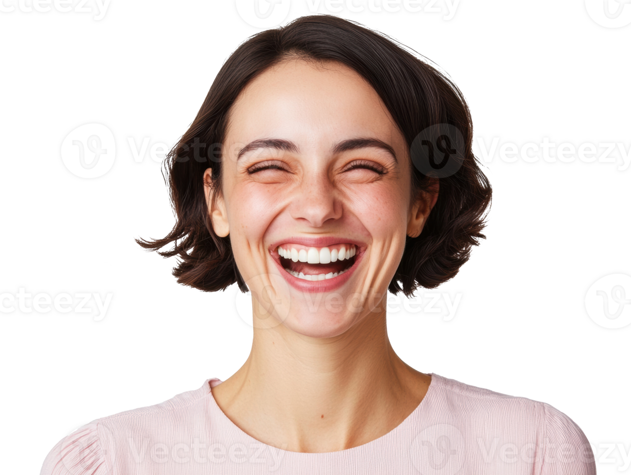 Joyful woman smiling with happiness and warmth for celebration png