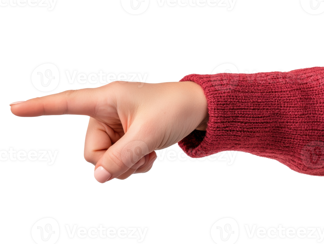 Hand gesture indicating direction with red sweater sleeve png