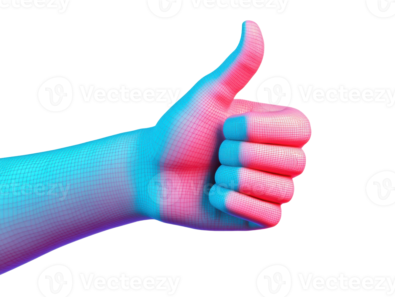 Creative thumbs up gesture in vibrant mesh design for modern art png