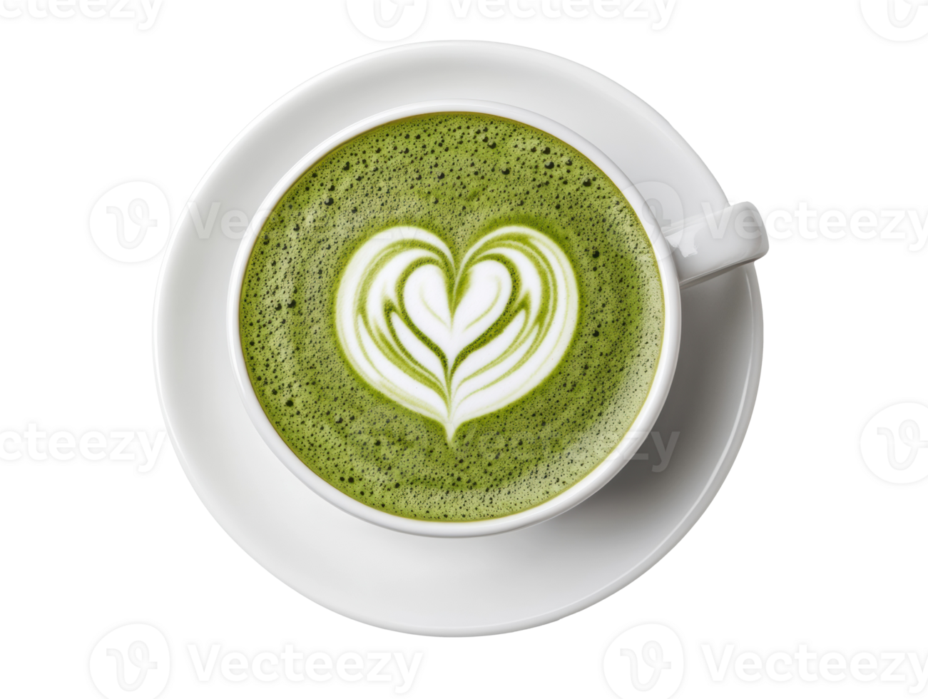 Savoring heart-shaped matcha latte in a ceramic cup png