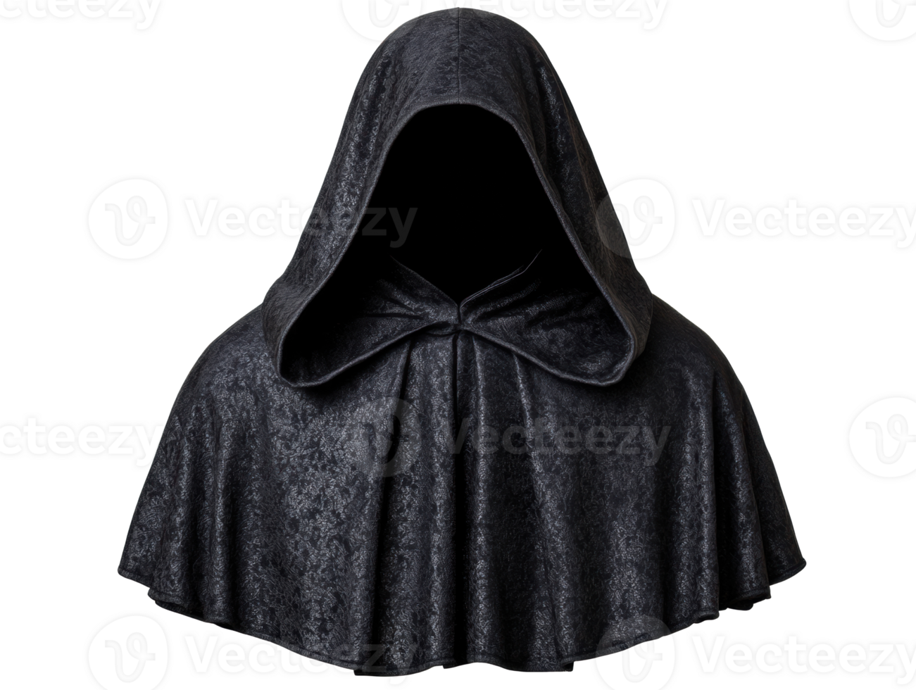 Mysterious black cloak with hood for costumes and theatrical use png