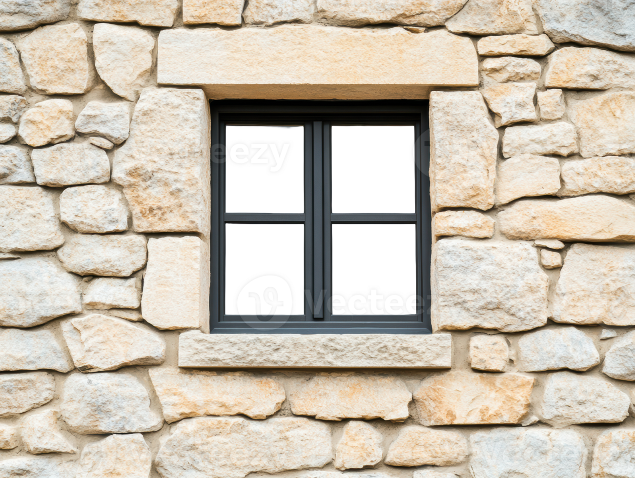 Elegant stone wall with a modern window frame design png