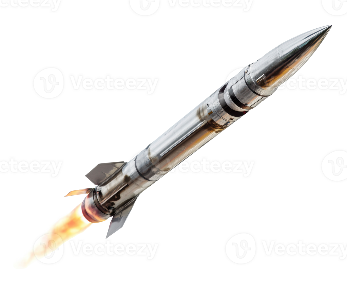 Rocket launch with flames and smoke against a clear background png