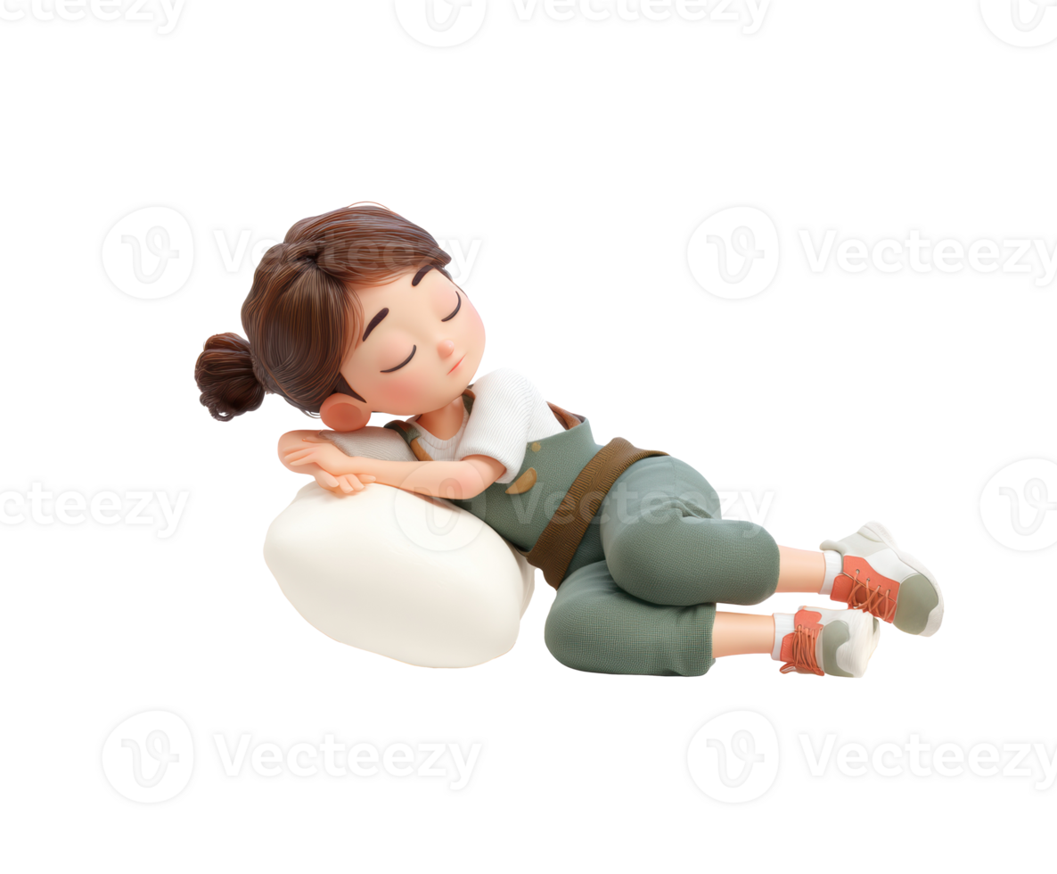 Cozy character resting on a soft pillow for relaxation png