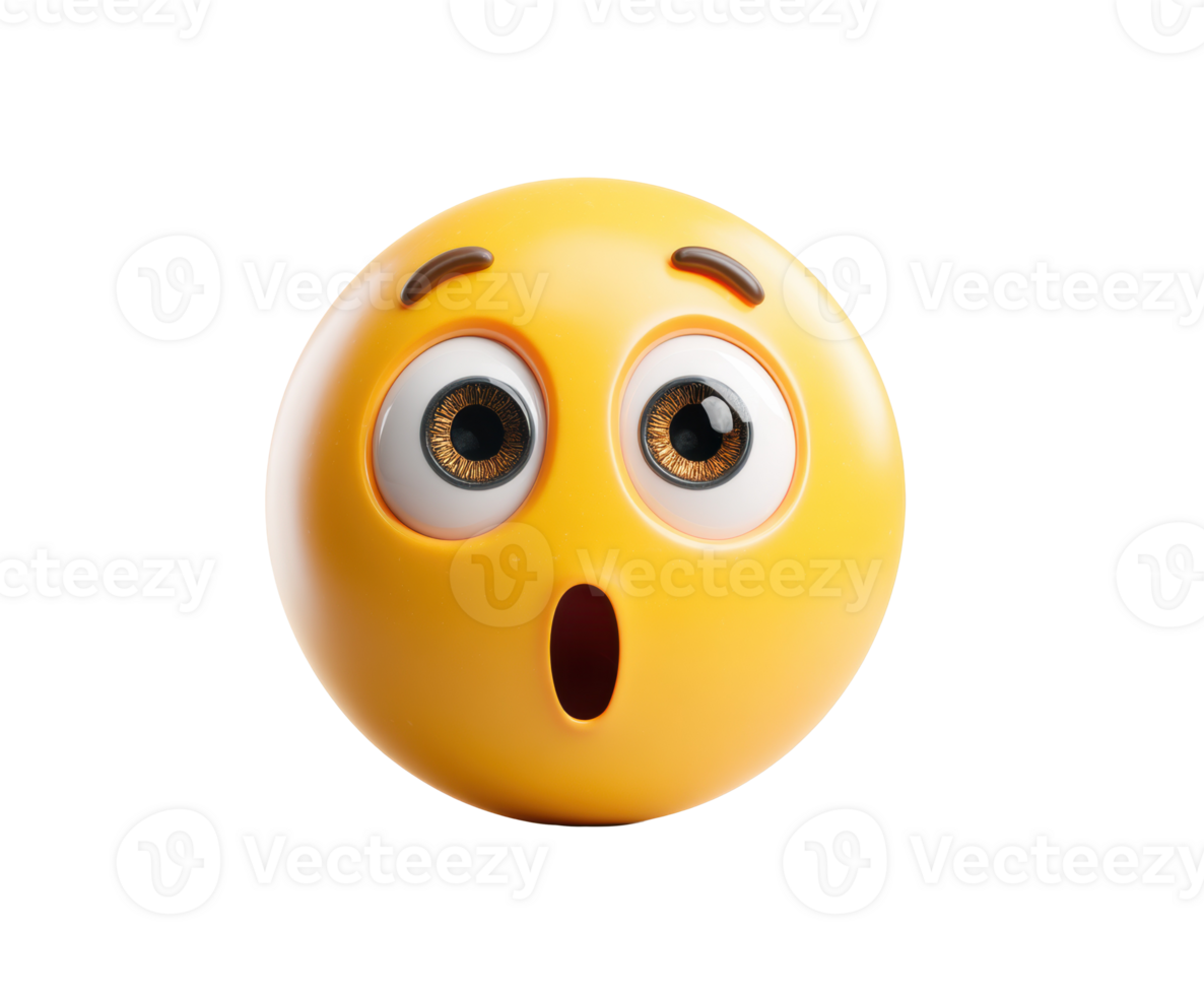 Surprised expression on a yellow emoji ball for creative projects png
