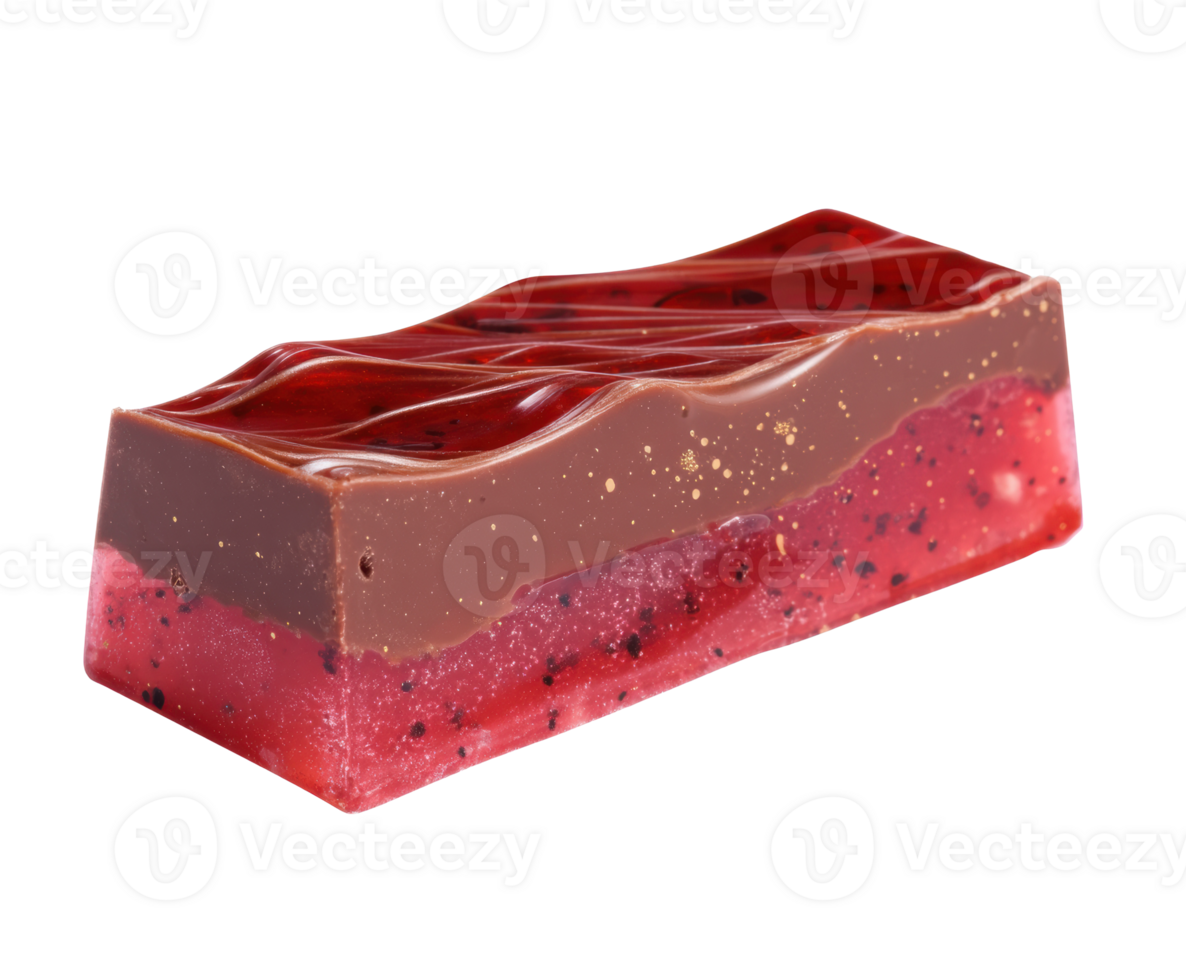 Chocolate and berry flavored layered dessert block png