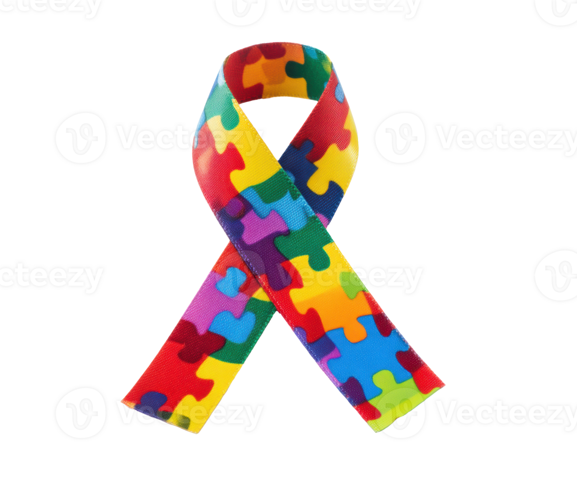 Colorful autism awareness ribbon for advocacy and support initiatives png