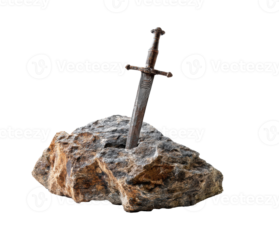 Sword embedded in stone as a symbol of strength and legend png