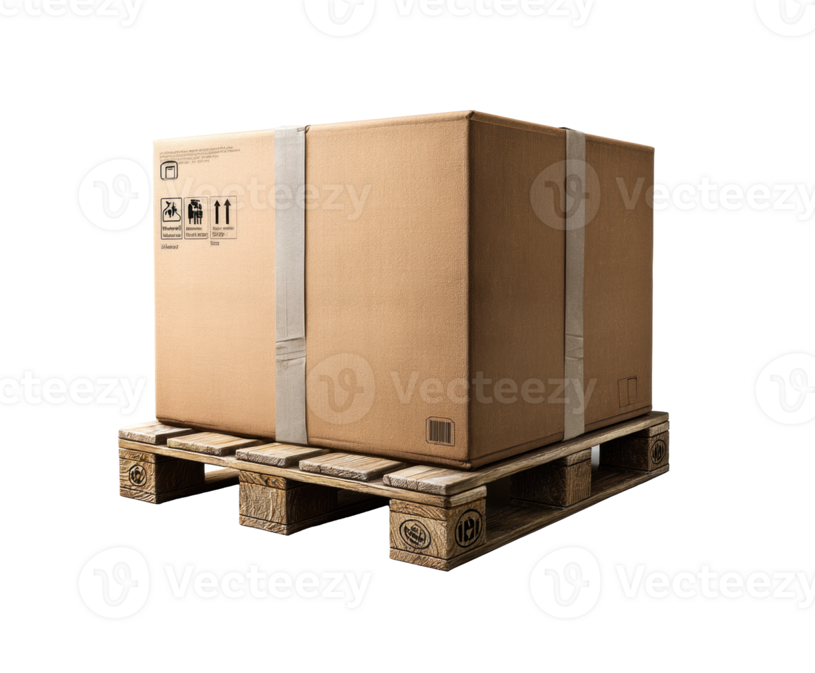 Large cardboard box on wooden pallet for shipping and storage png