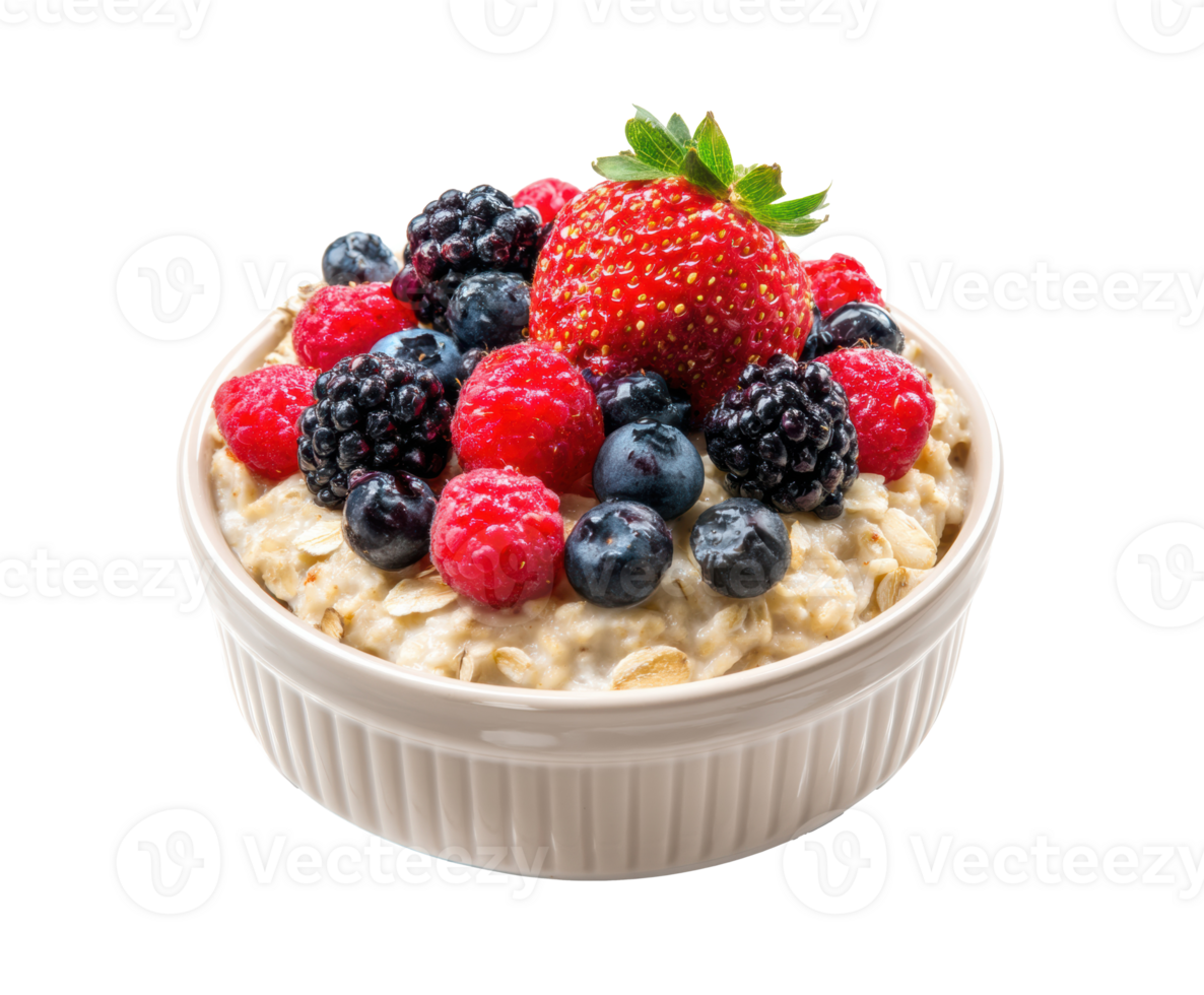 Breakfast bowl with oatmeal and mixed berries for healthy eating png