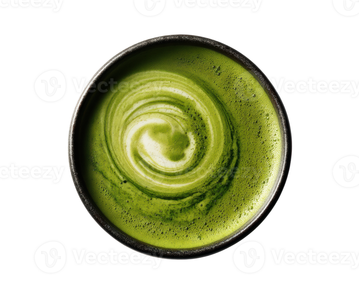 Vibrant green matcha tea in a deep bowl for relaxation and enjoyment png