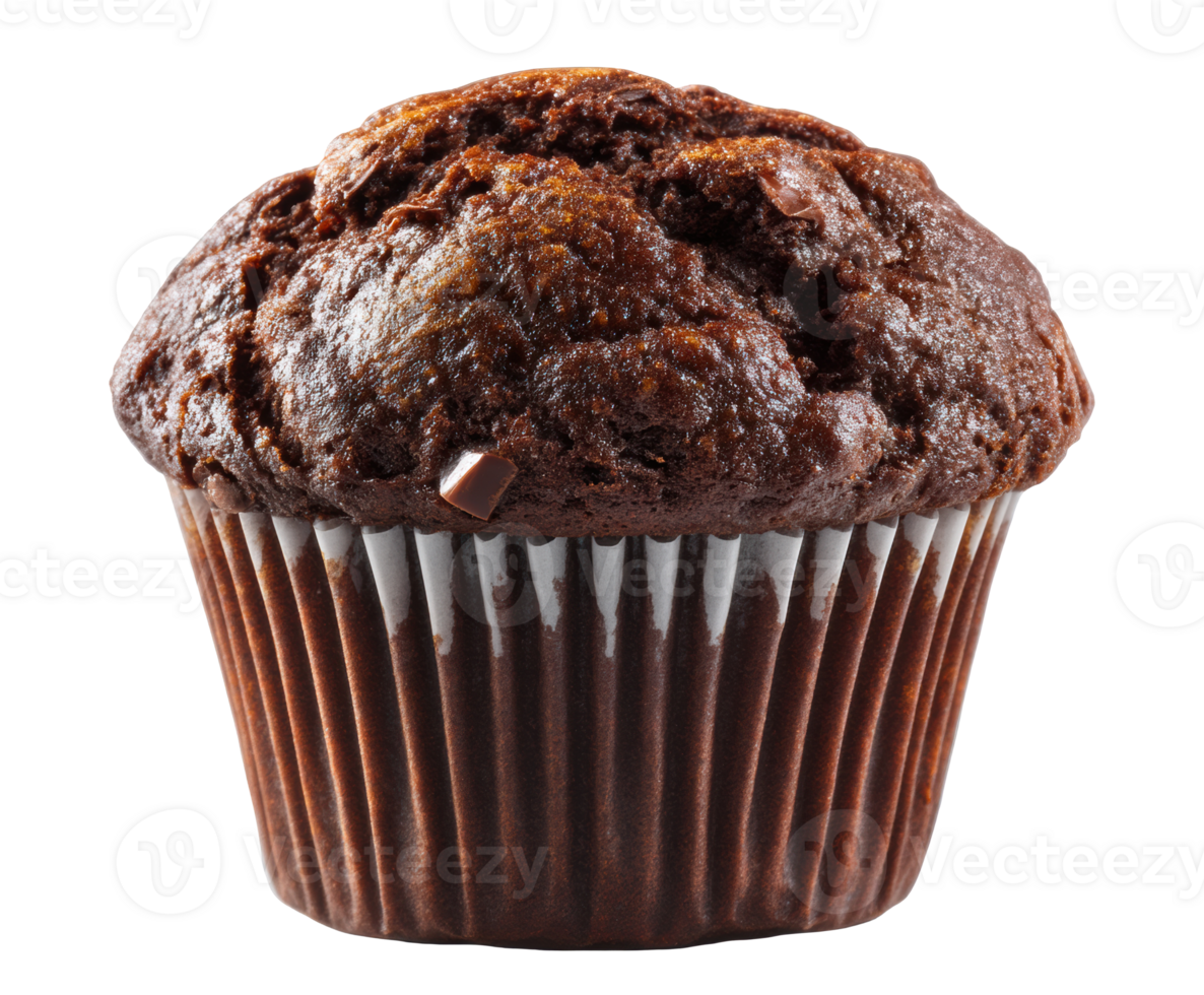 Delicious chocolate muffin topped with chocolate chips for dessert png