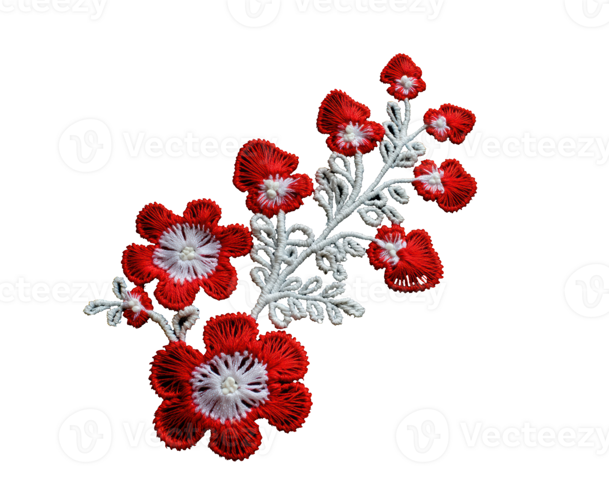 Elegant red floral embroidery design for decorative projects png