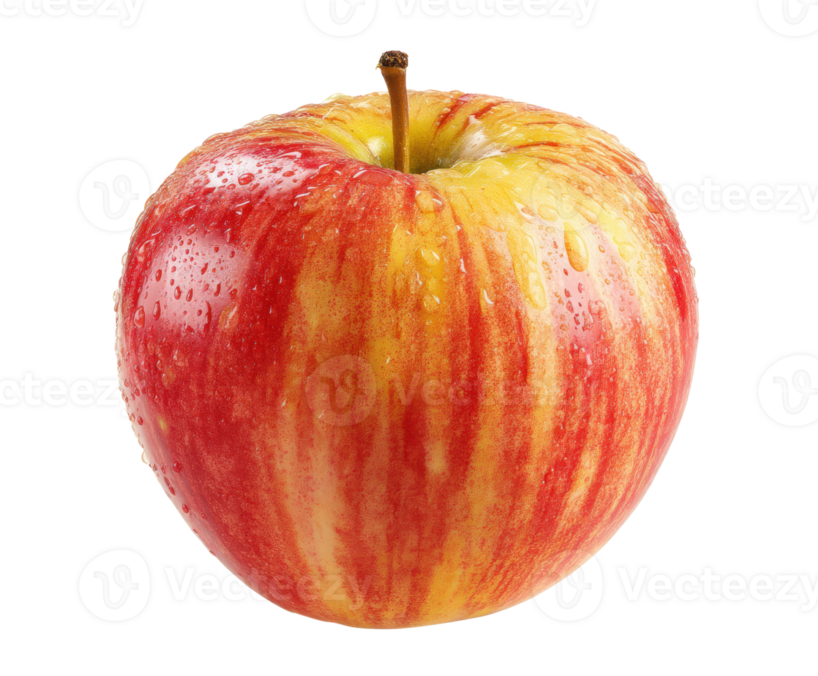 Fresh red and yellow apple with water droplets on surface png