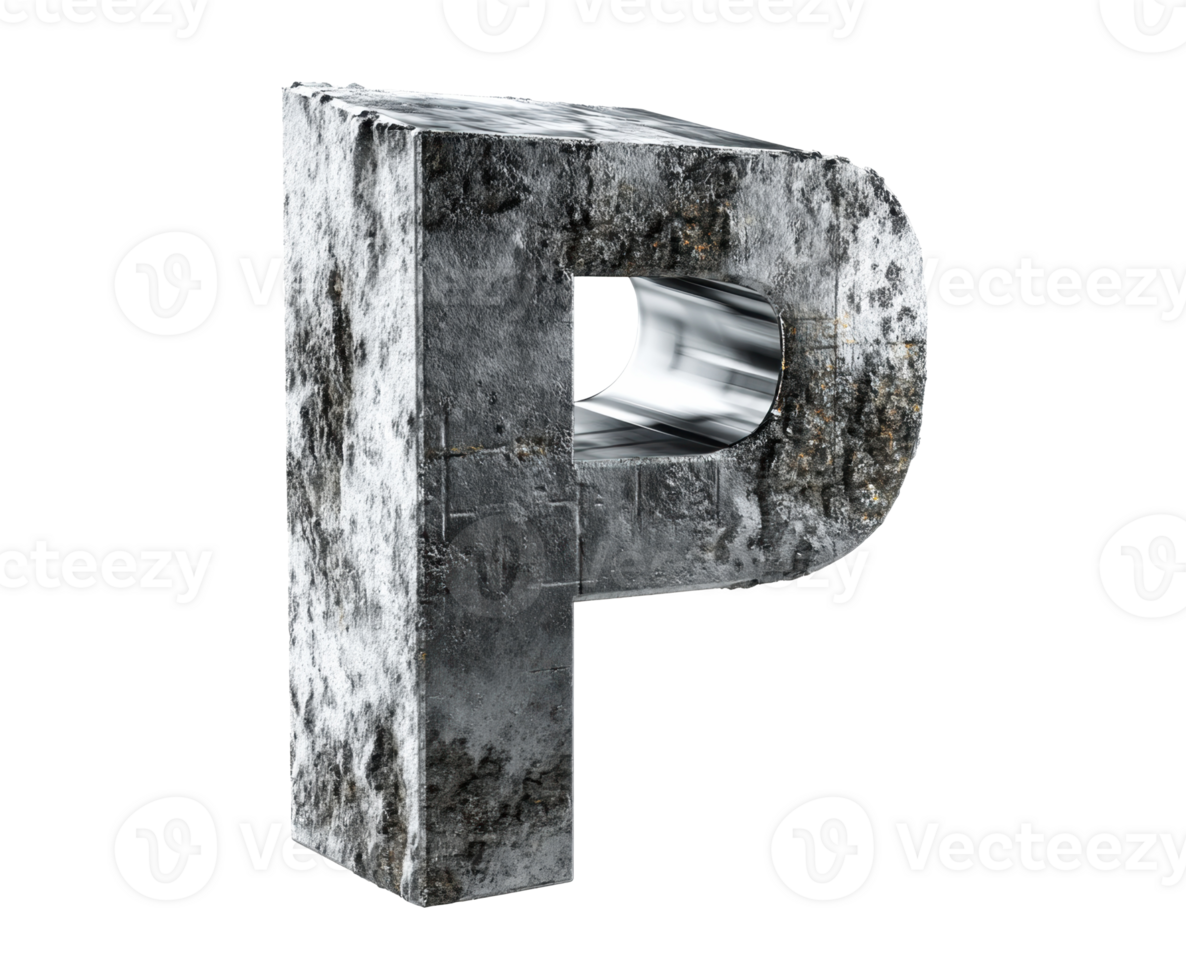 Industrial style letter P in metallic texture for creative design png