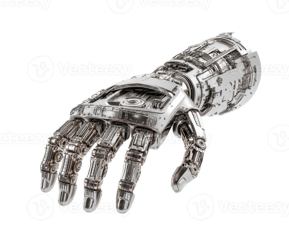 Futuristic robotic hand design for technology concepts and innovation png
