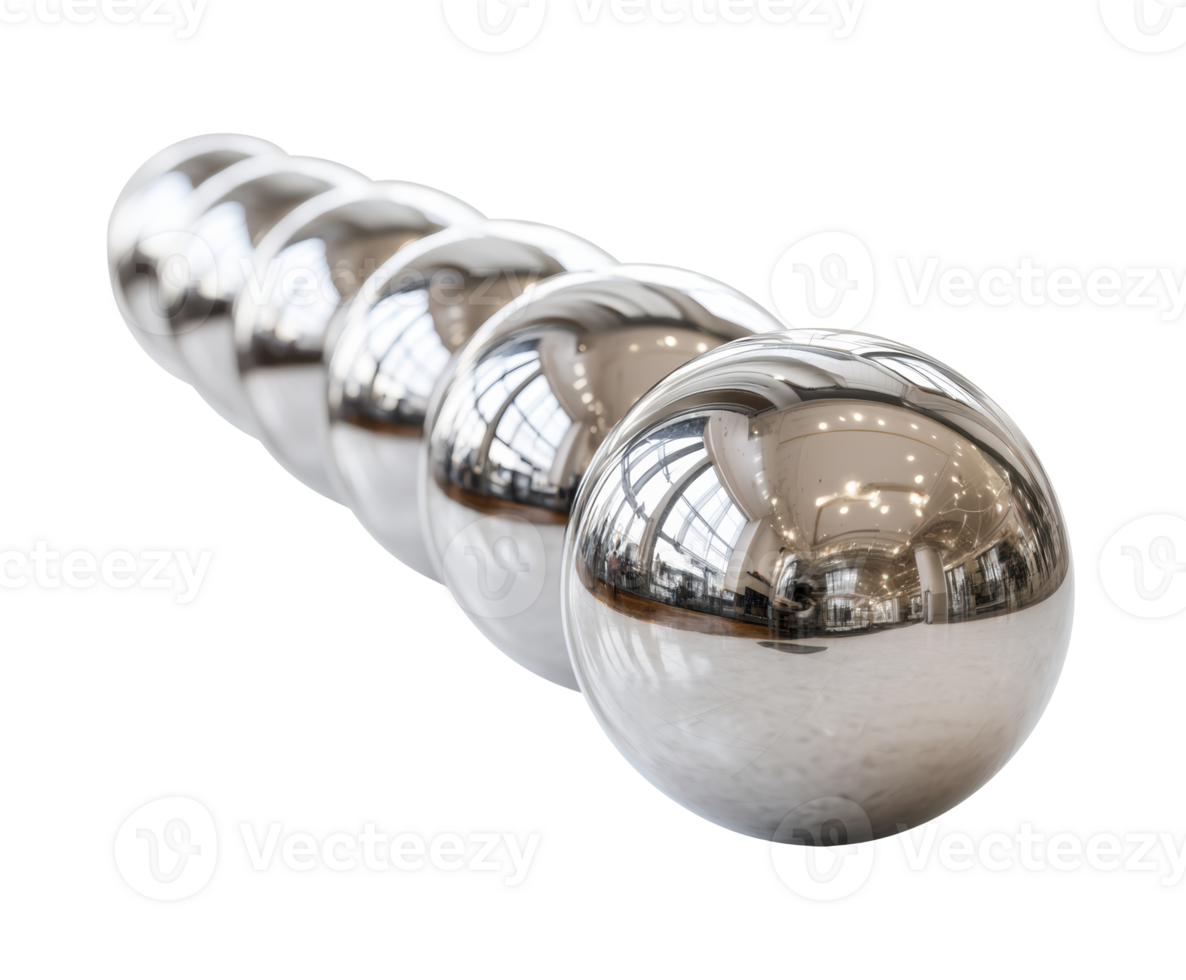 Shiny metal spheres reflecting bright interior design png