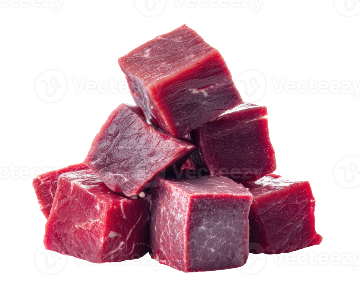 Fresh beef cubes stacked for cooking or grilling recipes png