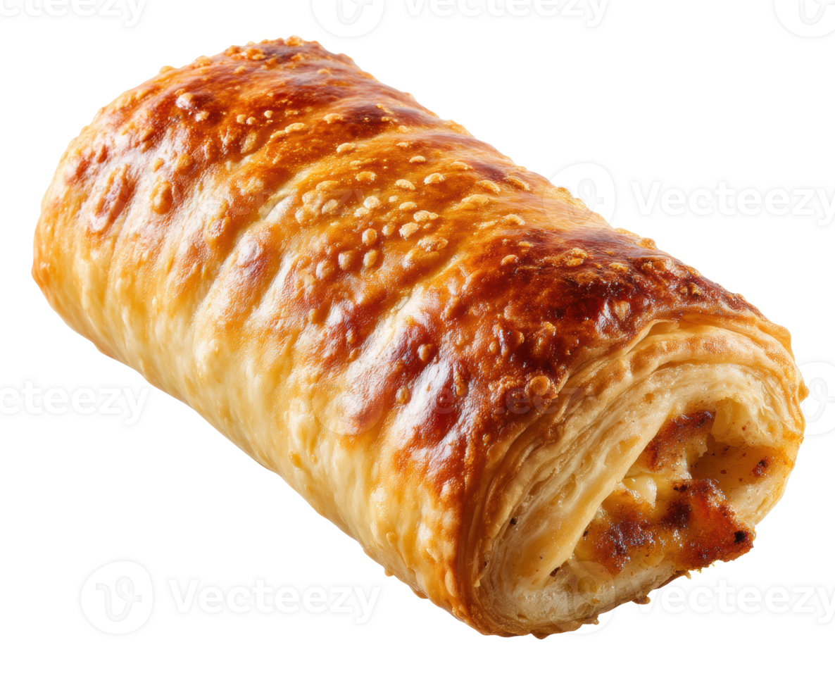 Flaky pastry roll with savory filling ready for serving png