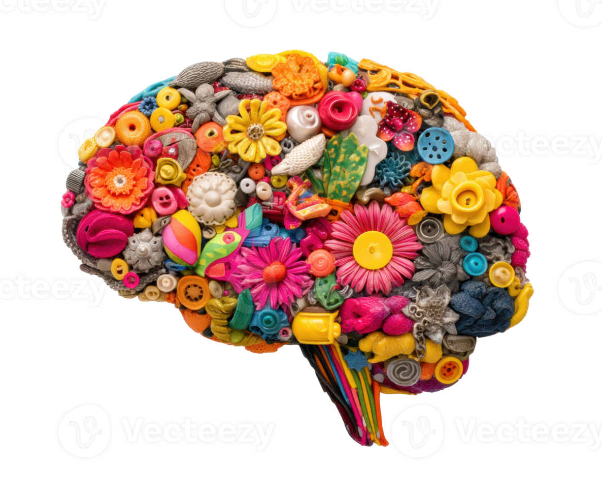 Colorful brain design representing creativity and imagination png