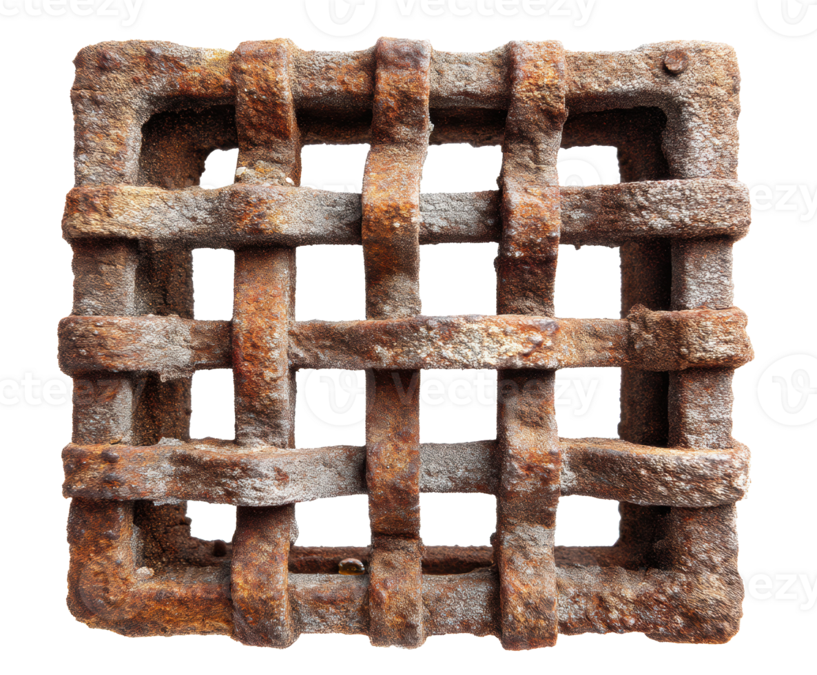 Rusty metal gate with grid pattern for architectural design projects png