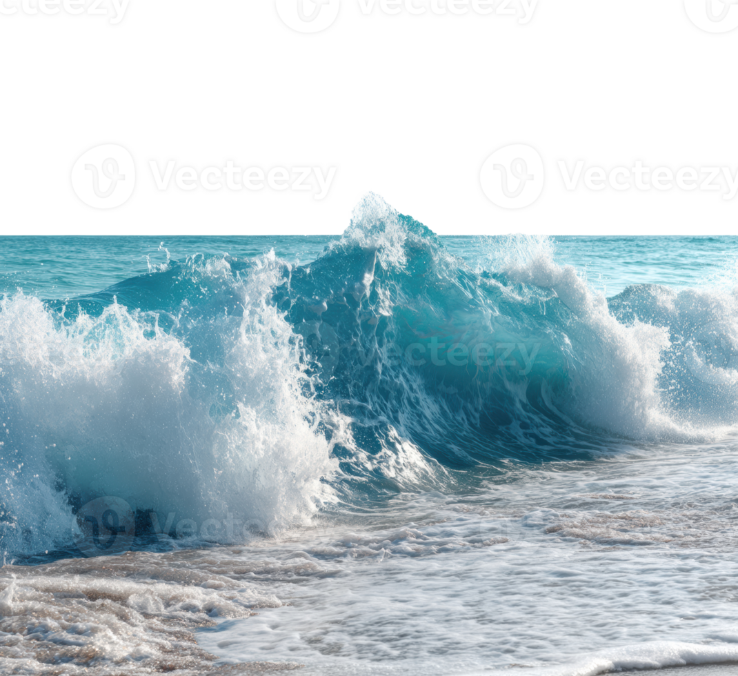 Captivating ocean wave splashing on sandy shore during sunny day png