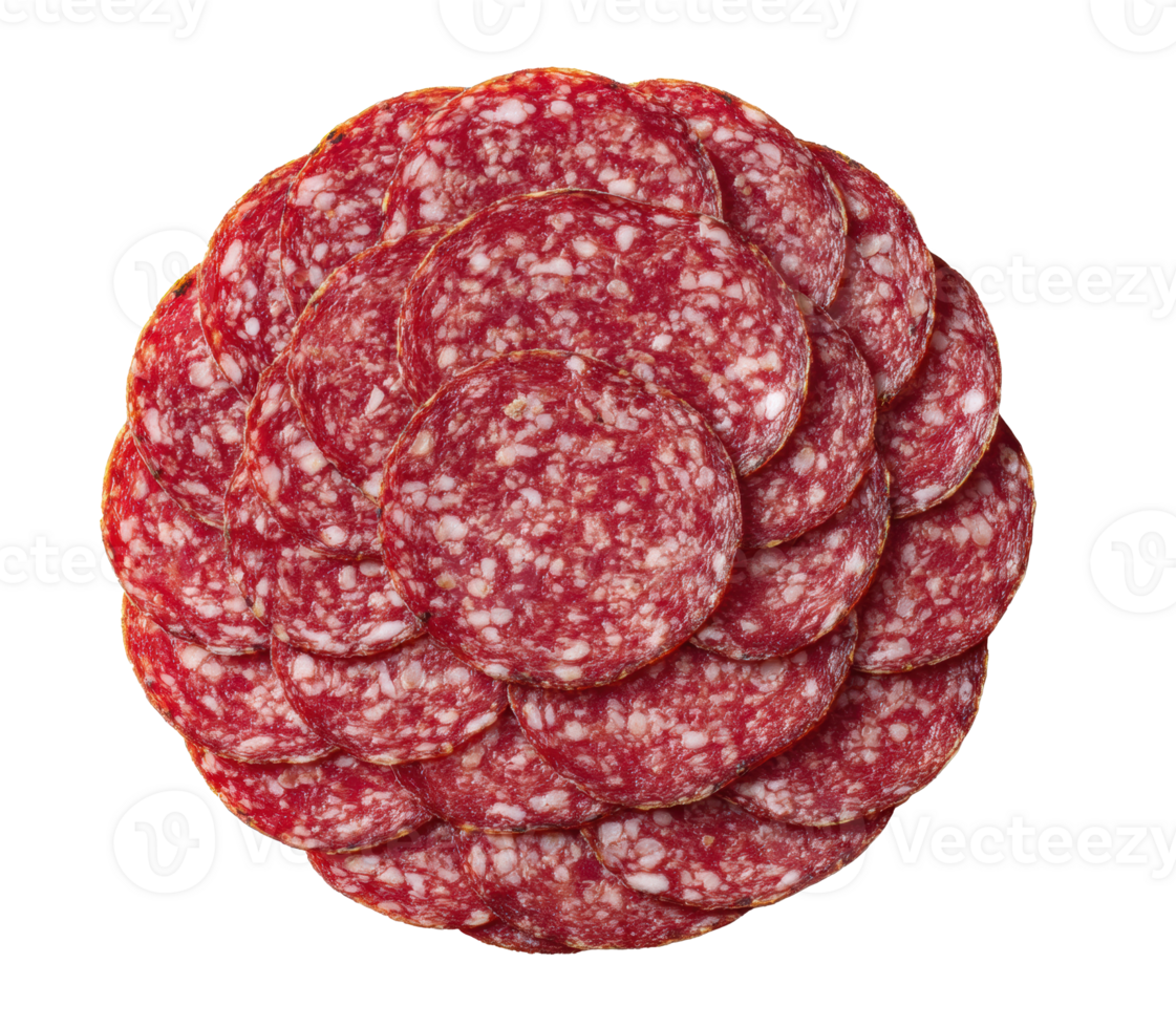 Layered salami slices arranged for culinary presentation png