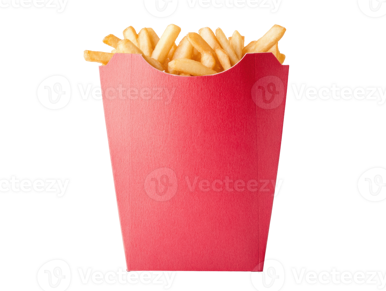 Delicious crispy french fries served in a red container png