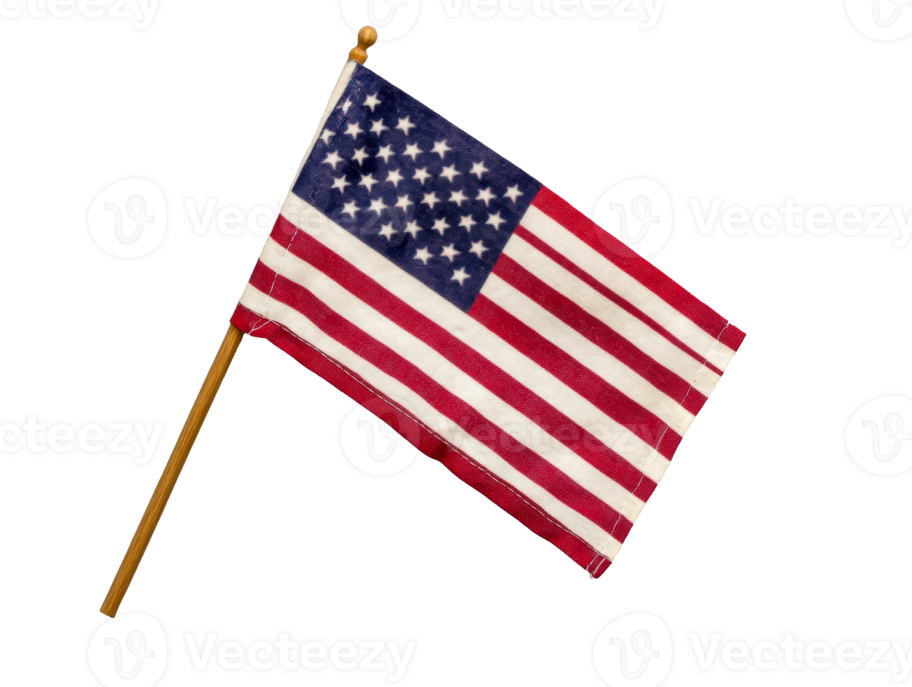 American flag waving on a wooden pole in spirited display png