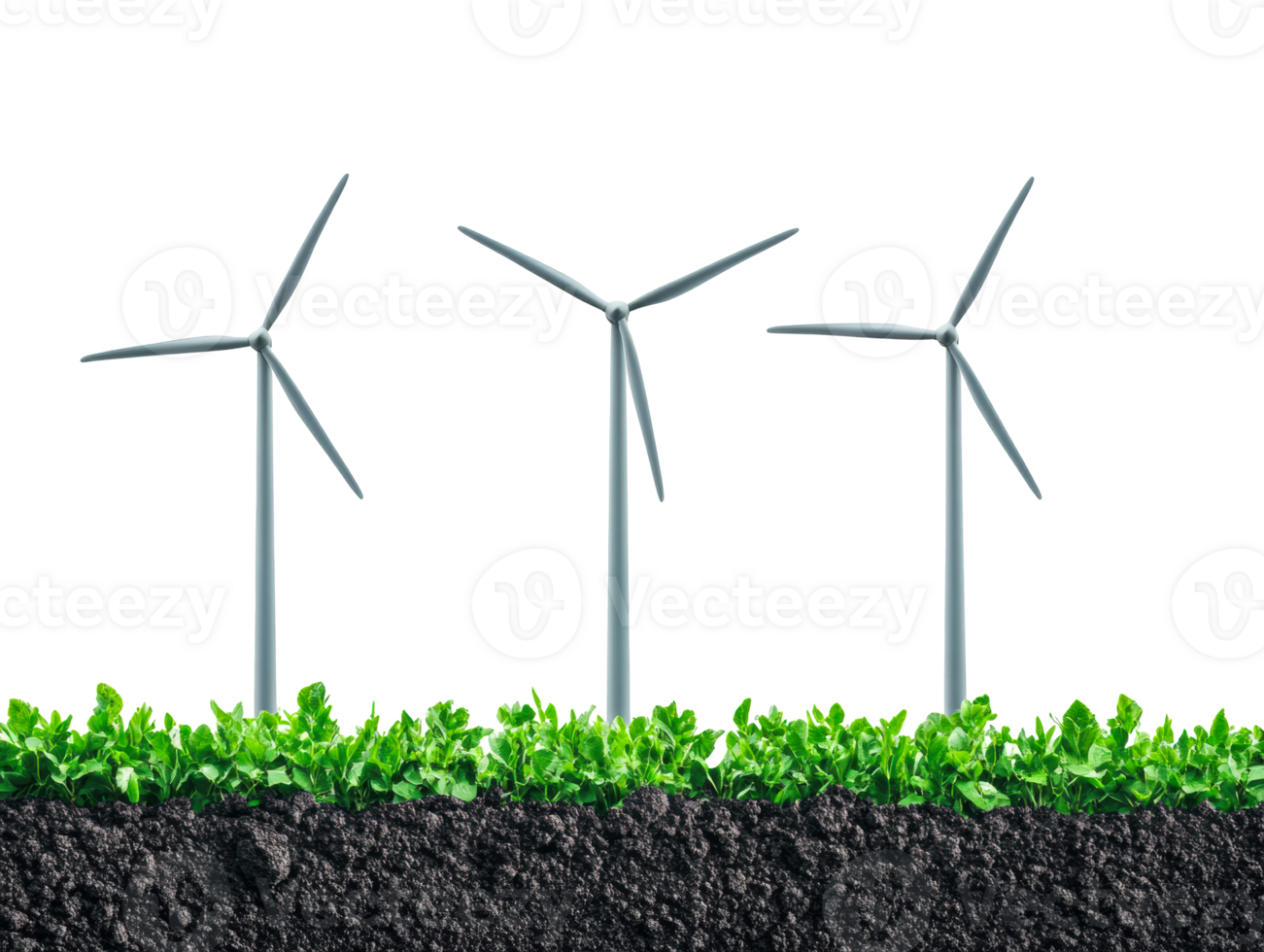 Renewable energy concept with wind turbines and green plants png