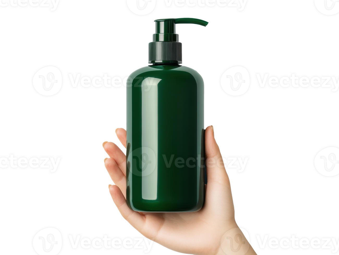 Elegant green bottle in a hand for beauty or health products png