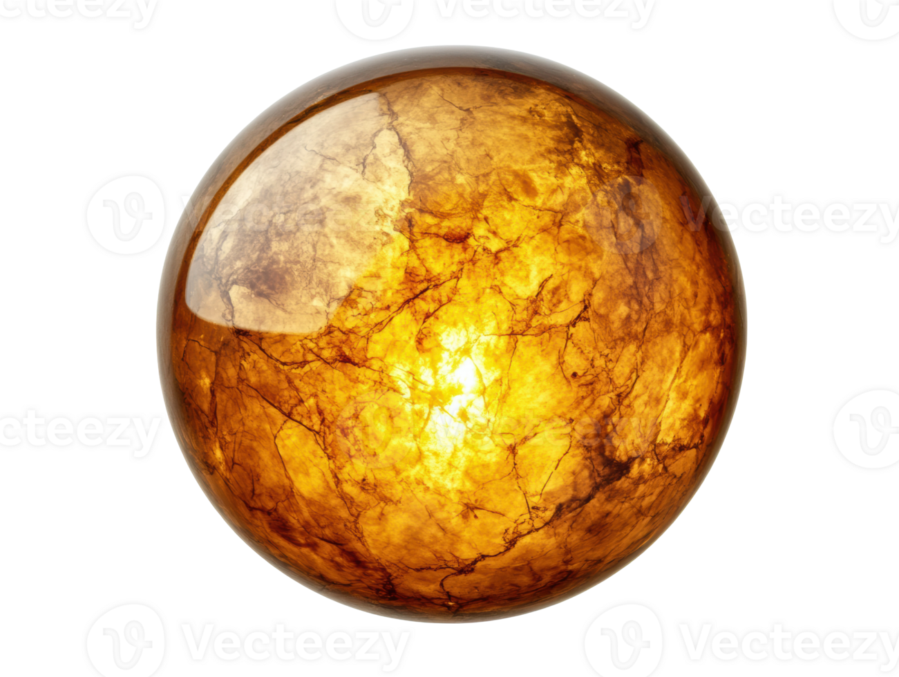 Amber sphere with intricate patterns for decorative use in design png