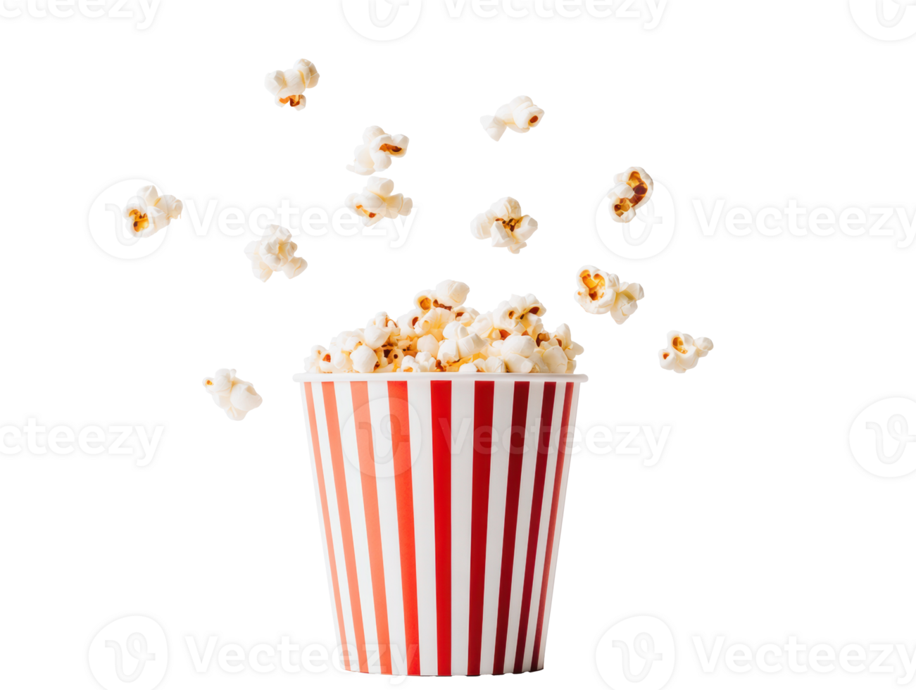 Freshly popped popcorn spilling from a striped container png